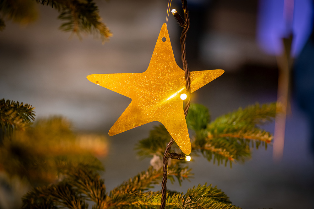 AdventsternAdvent am Dom Nikolausbesuch / Diözese Linz / Johannes Kienberger Lichterketten und Sterne auf den Christm?umen am Domplatz.